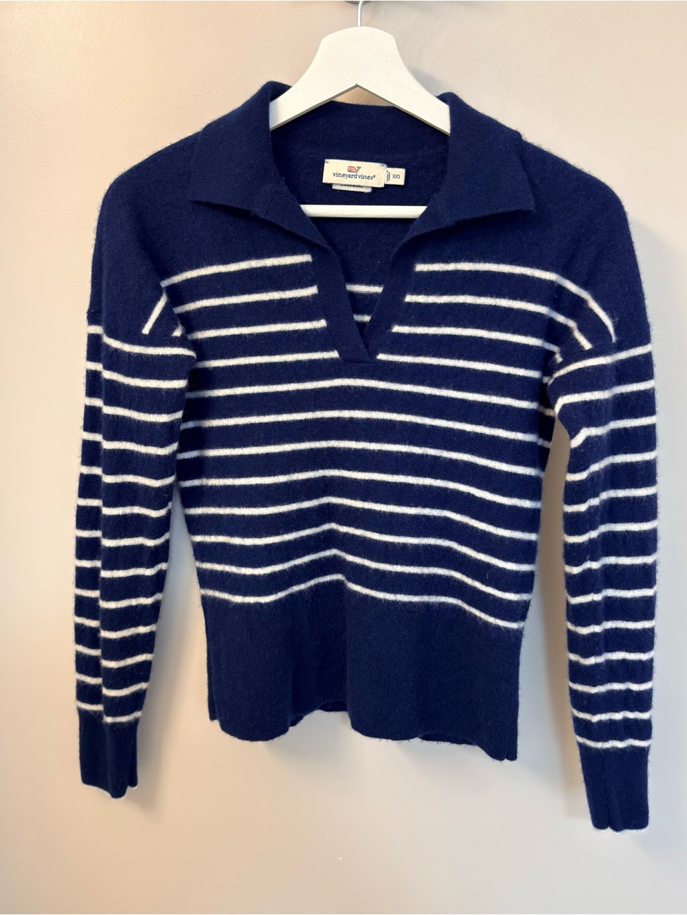 Vineyard vines cashmere Navy Striped Polo Sweater Women’s XS Preppy Nautica